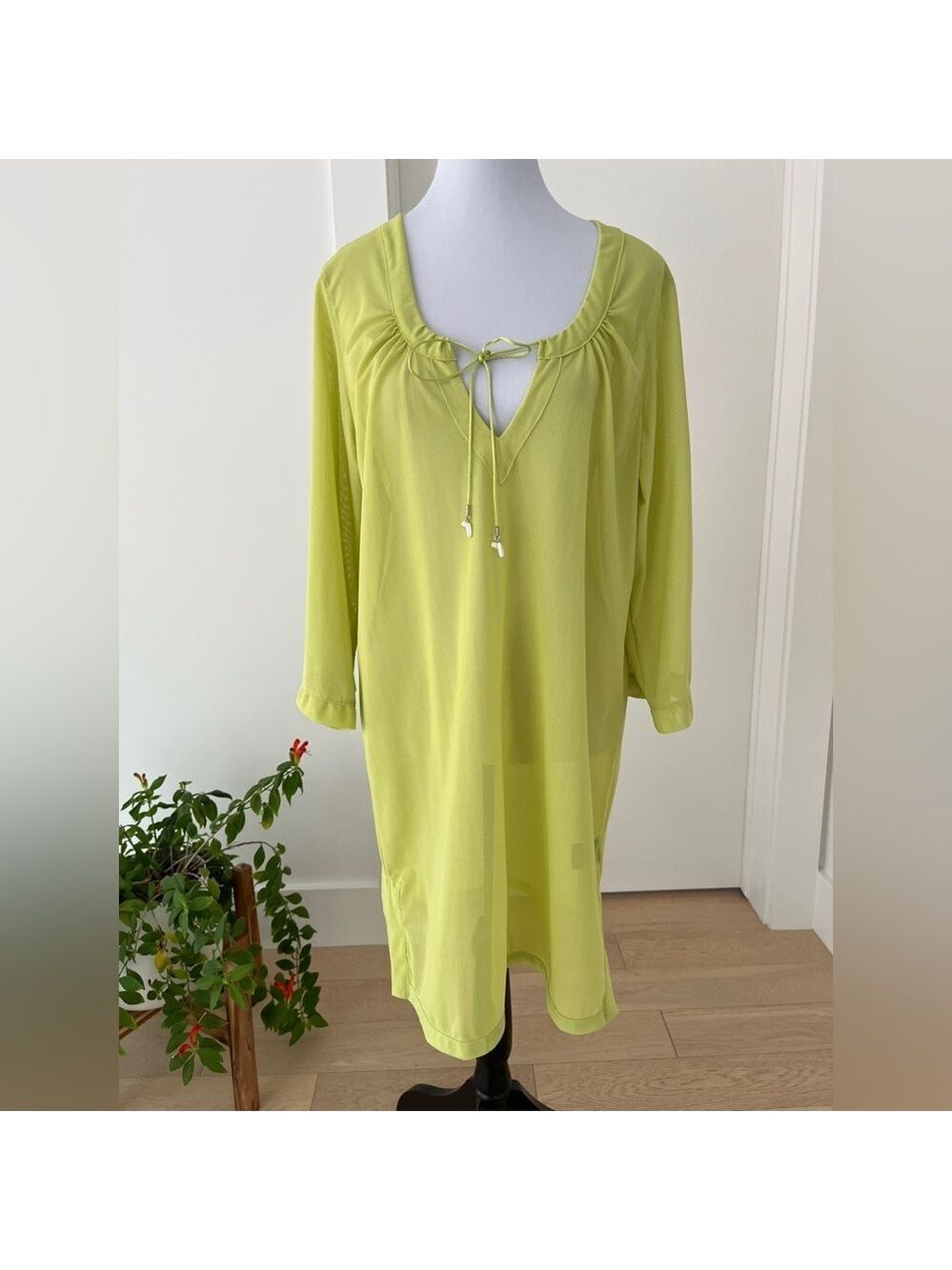 EIVISSA Sheer Mesh Pullover Swimsuit Coverup Adjustable Tie Neck Beachy Vacation